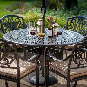 Hartman Amalfi 4 Seat Round Garden Dining Set in Bronze with 2.5m Parasol &amp; 15kg Base image 1