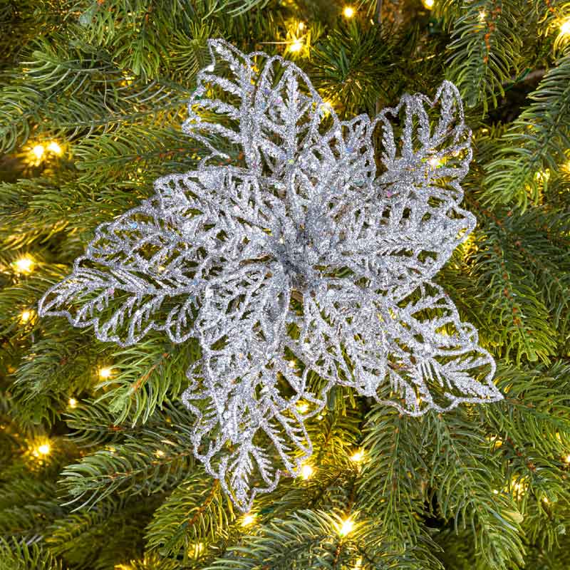 Everlands Silver Glitter Poinsettia Clip image 0
