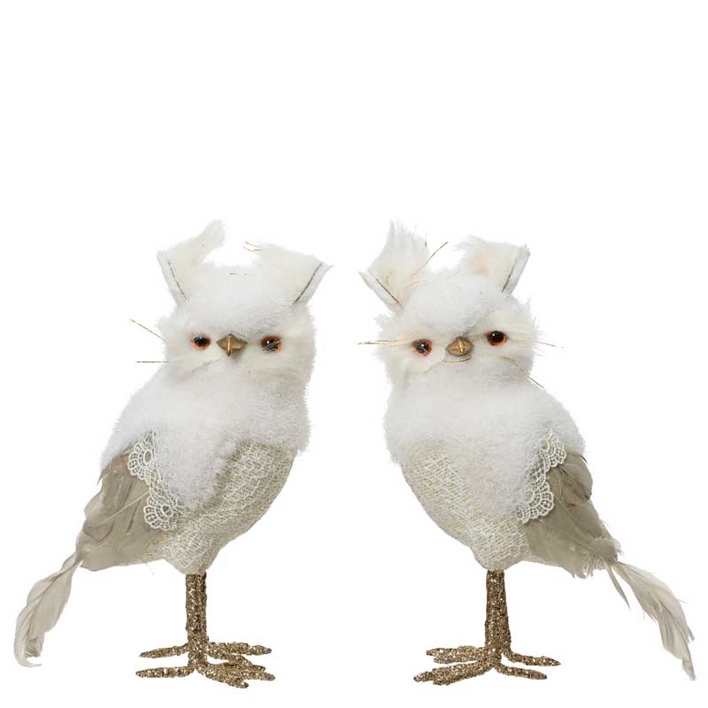 Decoris Standing White Owl with Glitter (Assorted Designs) image 0