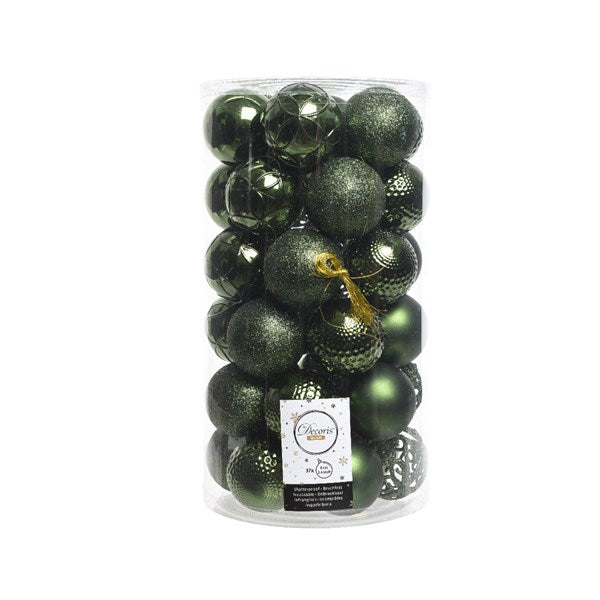 Decoris Shatterproof Baubles in Pine Green (Pack of 37) image 0
