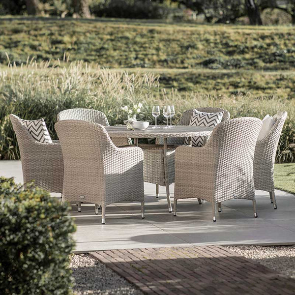 Bramblecrest Tetbury 6 Seat Garden Dining Set in Nutmeg with Round Table, Parasol &amp; Base image 1