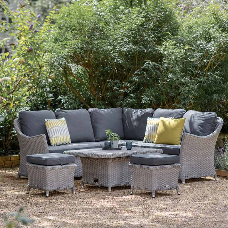 Bramblecrest Wentworth Rattan Mini Corner Sofa Set with Dual Height Table in Pewter image 0