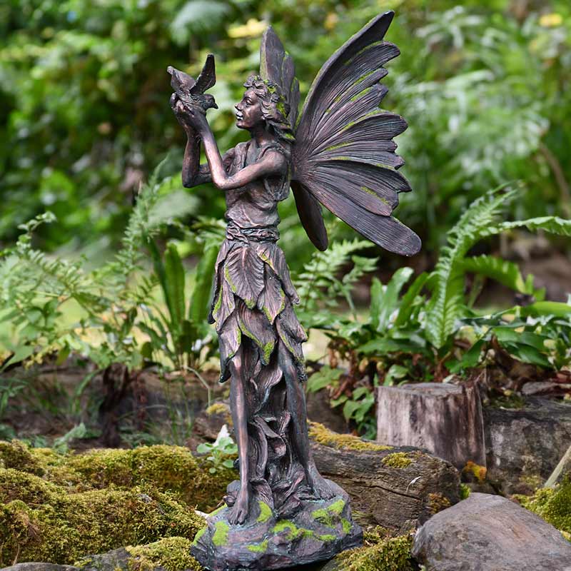 Home & Garden UK Fairy & Bird Statue with Green Flock image 0
