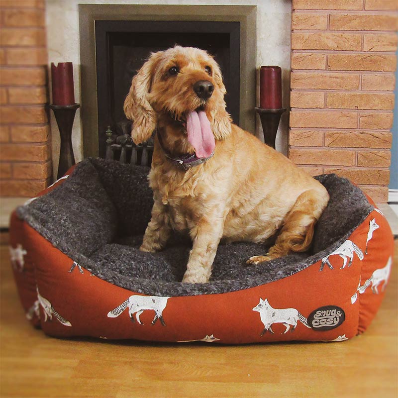Snug & Cosy Rectangular Fox Print Dog Bed image 0