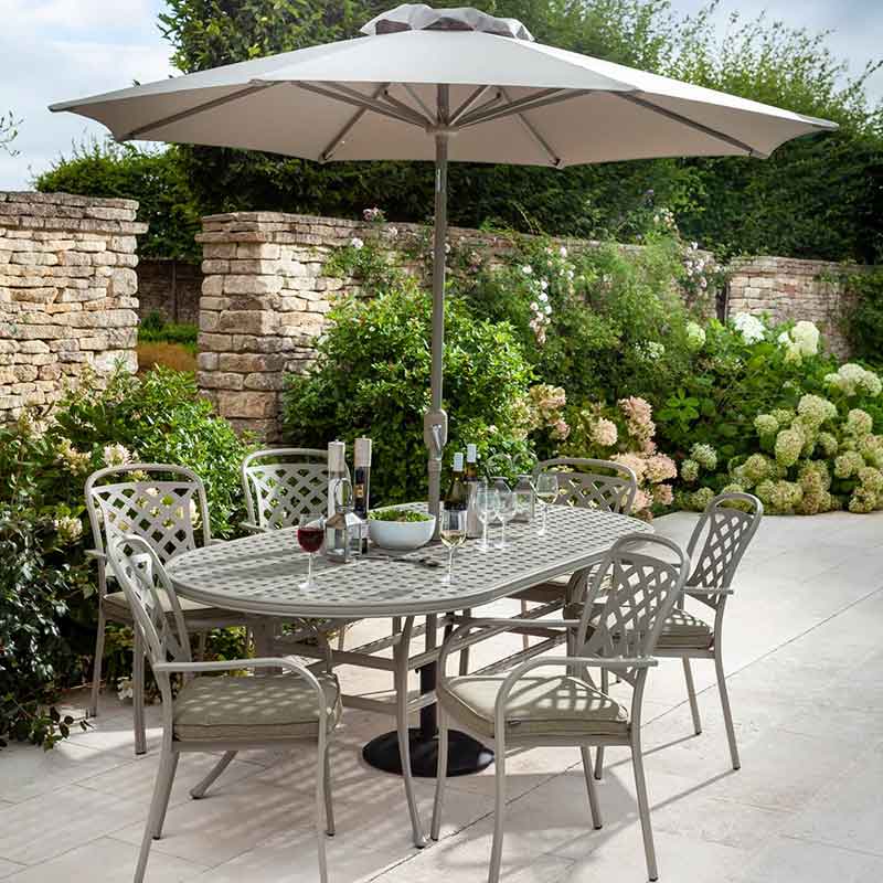 Hartman Berkeley 6 Seat Oval Outdoor Dining Set in Maize with Parasol & Base image 0