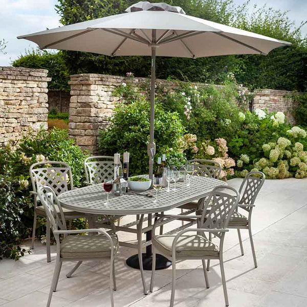 Hartman Berkeley 6 Seat Oval Outdoor Dining Set in Maize with Parasol & Base image 0