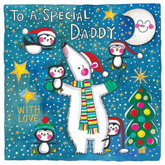 Rachel Ellen Special Daddy with Polar Bear & Penguins Christmas Card image 0
