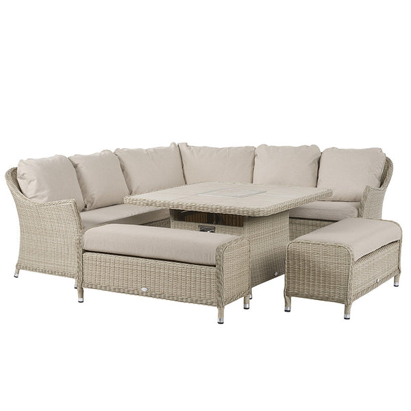 Bramblecrest Monterey Curved Corner Sofa Set in Sandstone with Square Firepit Table &amp; 2 Benches image 5