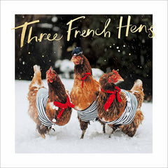 Woodmansterne Three French Hens Christmas Card image 0