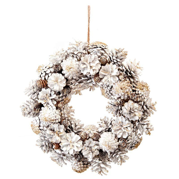 Festive White & Gold Pinecone Wreath - 30cm image