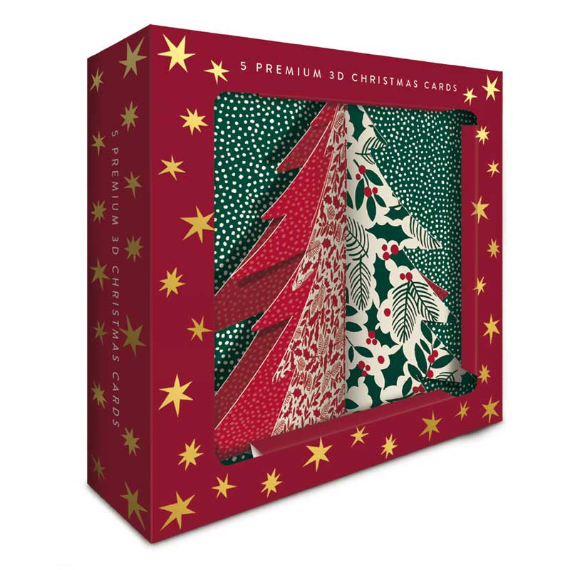 Holly Christmas Tree Premium 3D Christmas Cards (Pack of 5)