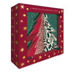 Holly Christmas Tree Premium 3D Christmas Cards (Pack of 5)