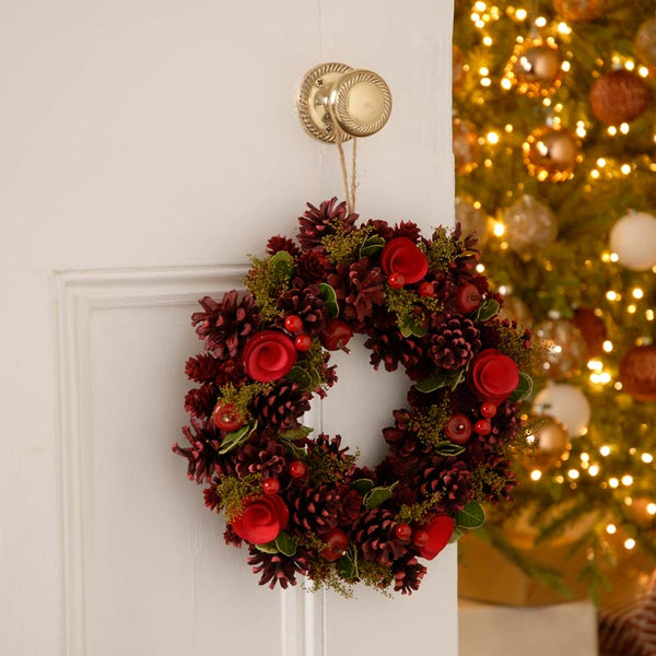 Festive Red Rose & Pinecone Wreath image 1