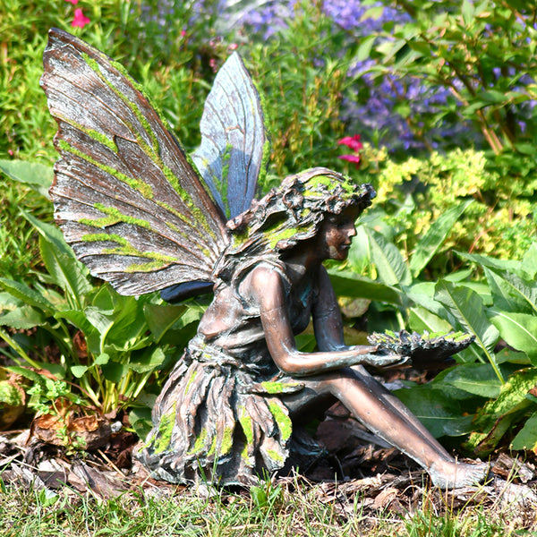 Home & Garden UK Sitting Fairy Garden Statue with Green Flock image 0