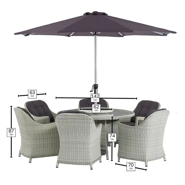 Bramblecrest Monterey Dove Grey 6 Seat Round Dining Set with Lazy Susan, Parasol &amp; Base image 5