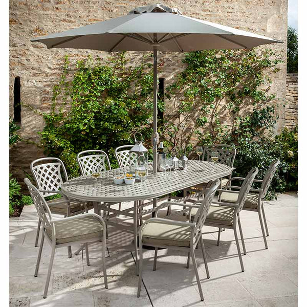 Hartman Berkeley 8 Seat Garden Dining Set in Maize with Oval Table, Parasol & Base image 0