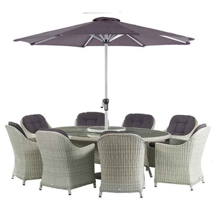 Bramblecrest Monterey 8 Seater Garden Dining Set in Dove Grey with Elliptical Table, Lazy Susan, Parasol & Base image 5