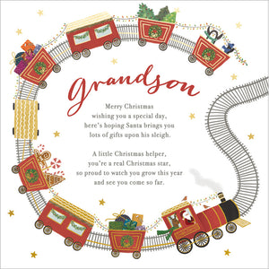 Woodmansterne Train Grandson Christmas Card image 0