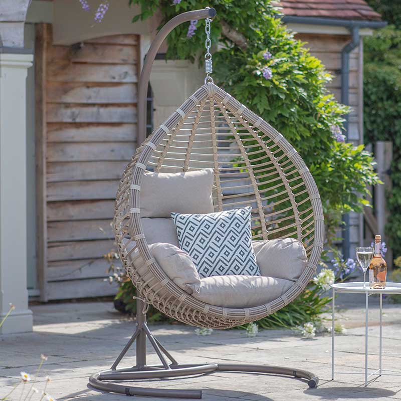 Bramblecrest Chedworth Single Tulip Open Weave Hanging Egg Chair Cocoon in Sandstone Rattan image 0