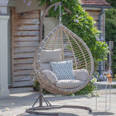 Bramblecrest Chedworth Single Tulip Open Weave Hanging Egg Chair Cocoon in Sandstone Rattan image 0