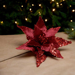 Festive Burgundy Glitter Poinsettia Stem (60cm) image 0