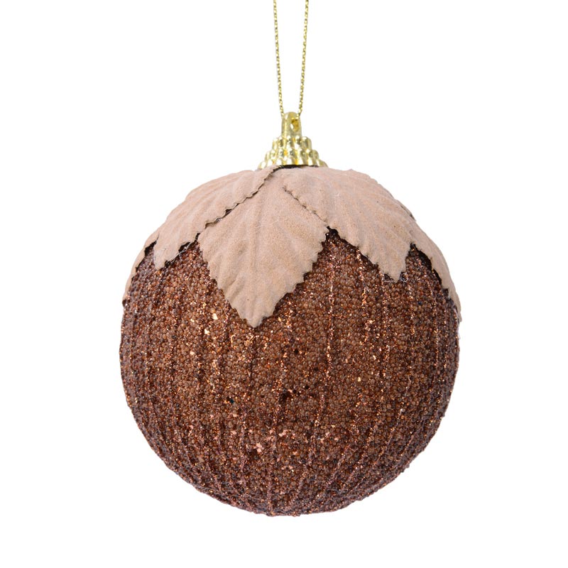 Decoris Foam Bauble with Glitter & Leaves in Cinnamon image 0