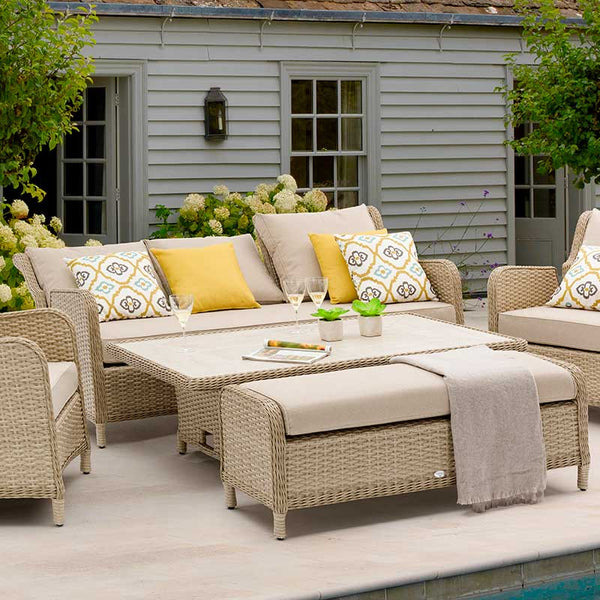 Bramblecrest Somerford Rattan Reclining 3-Seater Sofa &amp; Armchairs Set with Bench &amp; Rectangular Dual Height Table image 2