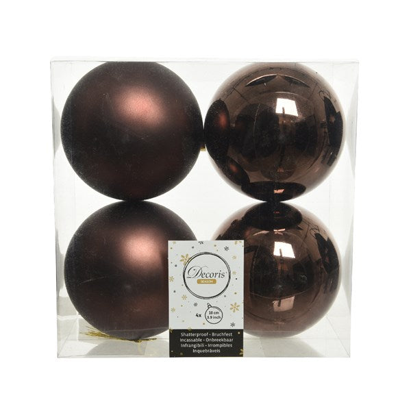 Decoris Shatterproof Baubles in Dark Brown (Pack of 4) image 0