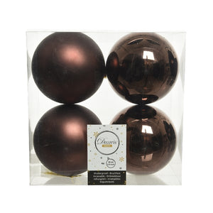 Decoris Shatterproof Baubles in Dark Brown (Pack of 4) image 0