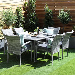 Supremo Iris 6 Seat Rectangular Dining Set with Parasol &amp; Base image 1