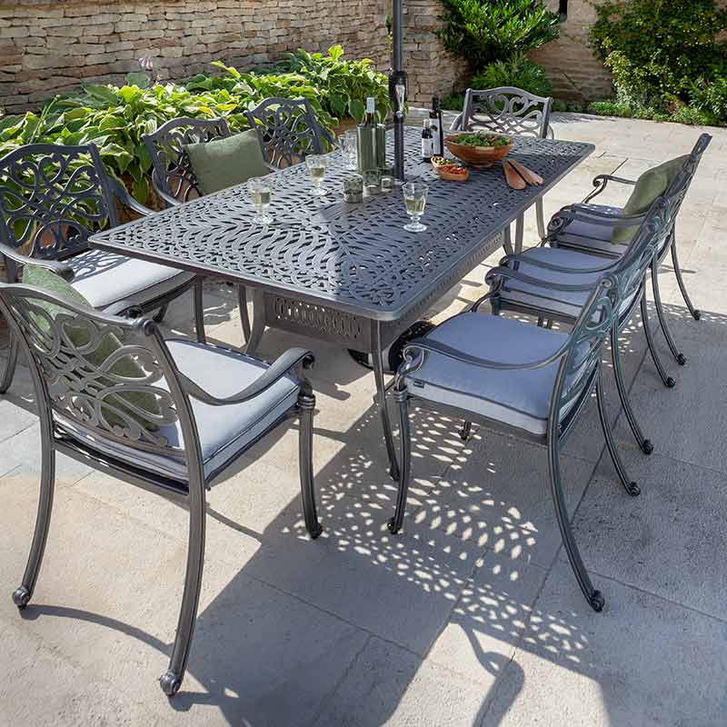 Hartman Capri 8 Seat Patio Dining Set in Antique Grey with Rectangular Table, Parasol & Base image 0