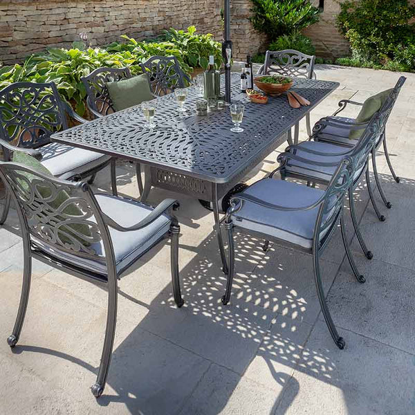 Hartman Capri 8 Seat Patio Dining Set in Antique Grey with Rectangular Table, Parasol & Base image 1