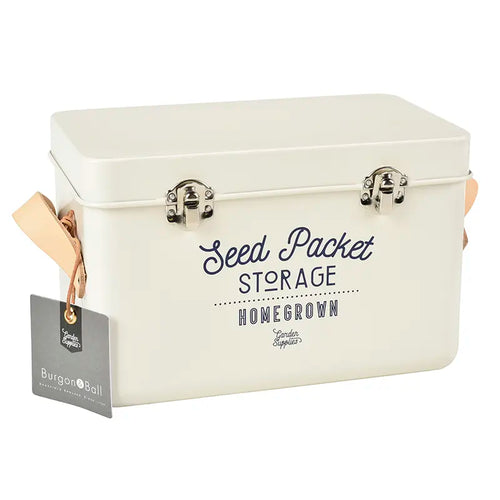 Burgon & Ball Leather Handled Seed Packet Storage Tin - Stone image