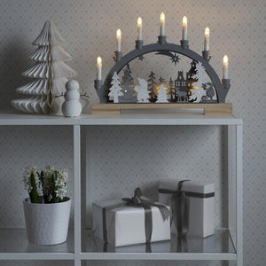 Konstsmide LED Wooden Silhouette with 7 Candles - Santa and Rudolf image 0