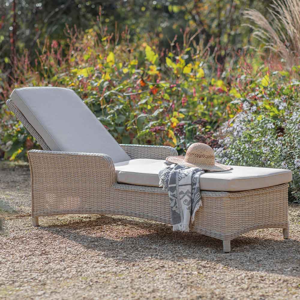 Bramblecrest Chedworth Sandstone Rattan Sun Lounger with Side Table