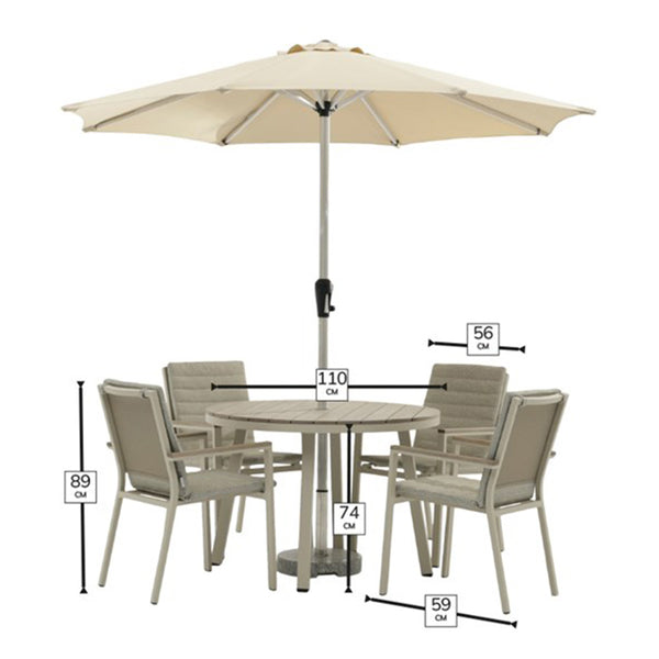 Bramblecrest Zurich 4 Seat Dining Set in Mocha with Round Table, 2.5m Parasol & Base image 6