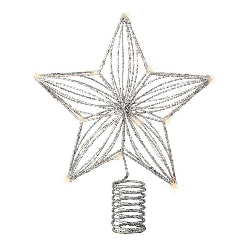 Lumineo Battery-Operated Micro LED Star Tree Topper with Silver Glitter image 0