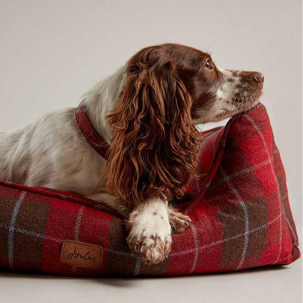 Joules Heritage Tweed Box Dog Bed in Red image 1