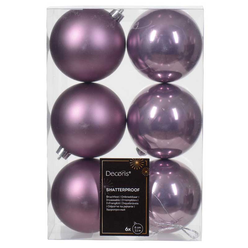 Decoris Shatterproof Baubles in Crystal Lilac (Pack of 6) image 0