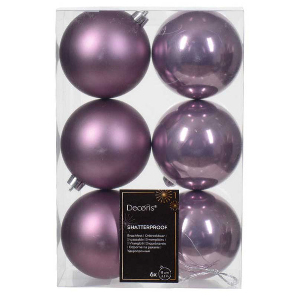 Decoris Shatterproof Baubles in Crystal Lilac (Pack of 6) image 0