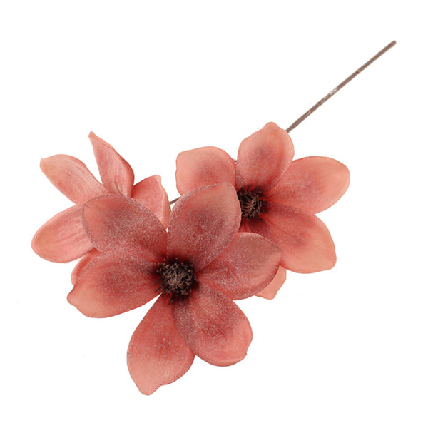 SageDecor Pink Glittered Magnolia Spray (48cm) image 0