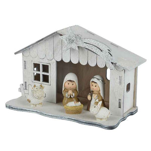 White Nativity House with Figures image 0