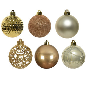 Decoris Shatterproof Baubles in Camel, Gold & Pearl (Pack of 37) image 1