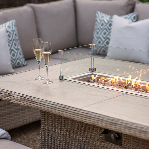 Bramblecrest Chedworth L-Shape Sofa in Sandstone Rattan with Firepit Table &amp; 2 Benches image 2