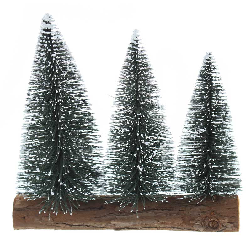 Festive Snow Tipped Trees on Wooden Log image 0