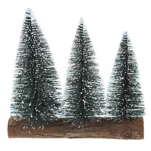 Festive Snow Tipped Trees on Wooden Log image 0