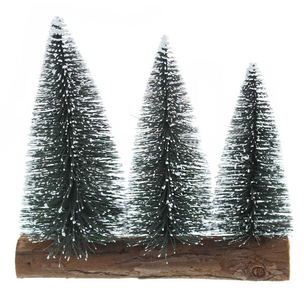 Festive Snow Tipped Trees on Wooden Log image 0