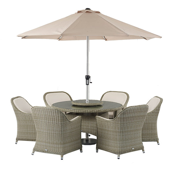 Bramblecrest Monte Carlo 6 Seat Garden Dining Set with Round Table, Parasol & Base image 4