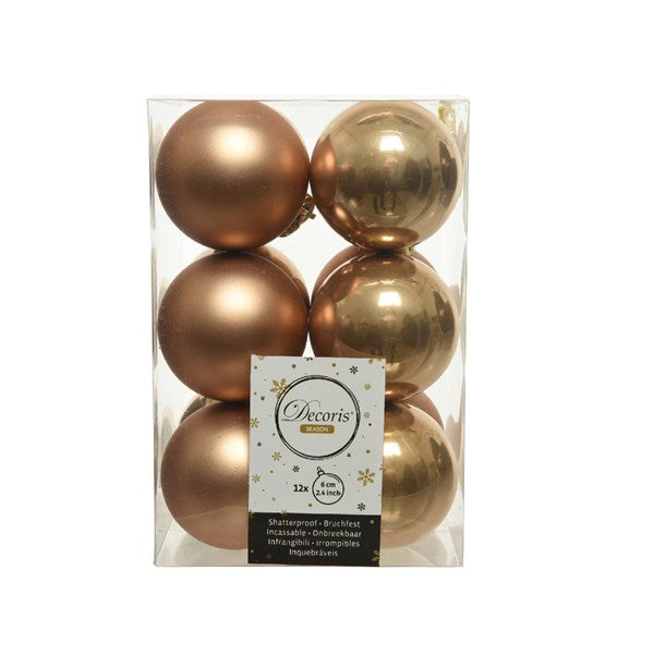 Decoris Shatterproof Baubles in Camel Brown (Pack of 12) image 0