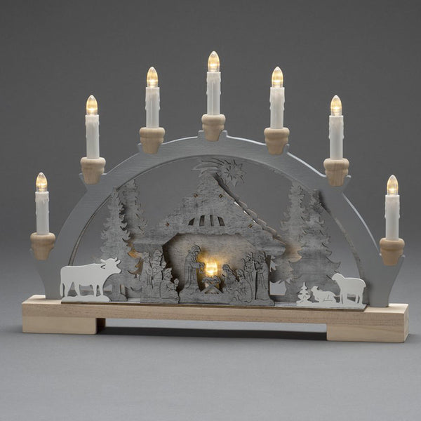 Konstsmide LED Wooden Silhouette with 7 Candles - Nativity image 2